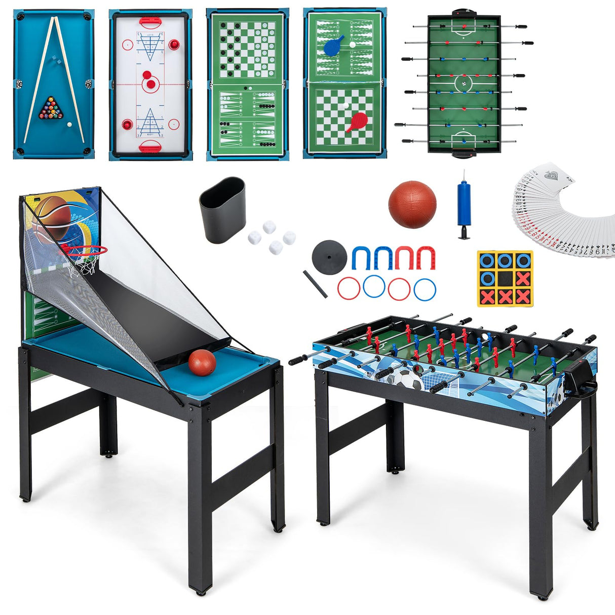 Goplus 14-in-1 Multi Game Table, Combo Game Table w/Foosball, Air Hockey, Pool, Table Tennis, Basketball, Chess, Checkers, Bowling, Shuffleboard, Kids Adults Gifts for Home, Arcade, Game Room Goplus