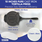10 Inch Cast Iron Tortilla Press by StarBlue with FREE 100 Pieces Oil Paper and Digital Recipes e-book - Tool to make Indian style Chapati, Flour Tortilla, Roti StarBlue