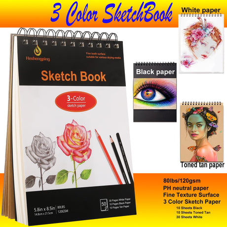 42 Pack Drawing Set Sketch Kit, Art Sketching Supplies has 3-Color Sketchbook Coloring Book Graphite Charcoal watercolor pencils, Portable Travel Size Case gift for Beginner Artists Adults Heshengping