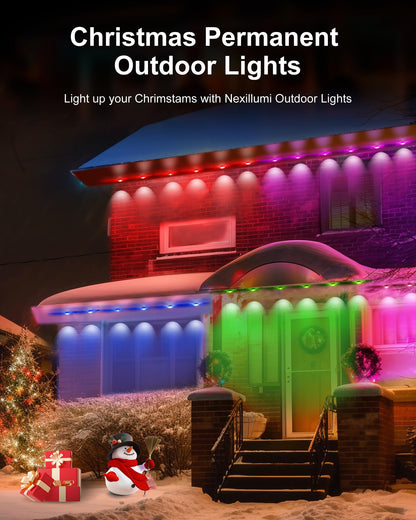 Nexillumi Permanent Outdoor Lights for House, 100ft Smart RGB Plus IC Outside Lights with 60 Scene Modes, IP67 Waterproof Eaves Lights for Christmas All Holiday Decorations