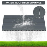 Plastic Interlocking Deck Tiles Waterproof 12x24'' Exstra Long Patio Flooring 24 PCS Outdoor Deck Tiles for All Weather Use - Balcony, Backyard, Indoor & Outdoor (Grey) ZUGELAN