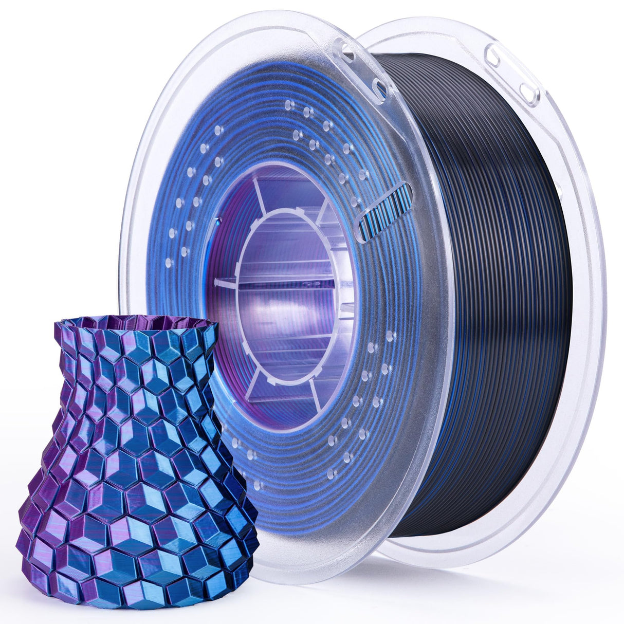 ELEGOO Silk PLA Filament Triple Colors Blue Purple Black, Shiny Tri-Color 3D Printer Filament 1.75mm Dimensional Accuracy +/- 0.05mm, 1kg Spool(2.2lbs) for Most FDM 3D Printers ELEGOO