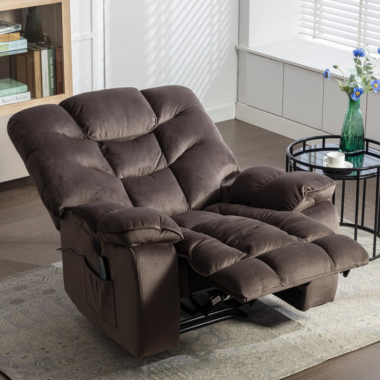 HAOMARKETS Oversized Power Recliner Chair with Massage and Heat, 41" Wide Electric Reclining Chairs with USB Port, Breathable Fabric Overstuffed Reclining Sofa for Living Room Bedroom (No Lift) HAOMARKETS