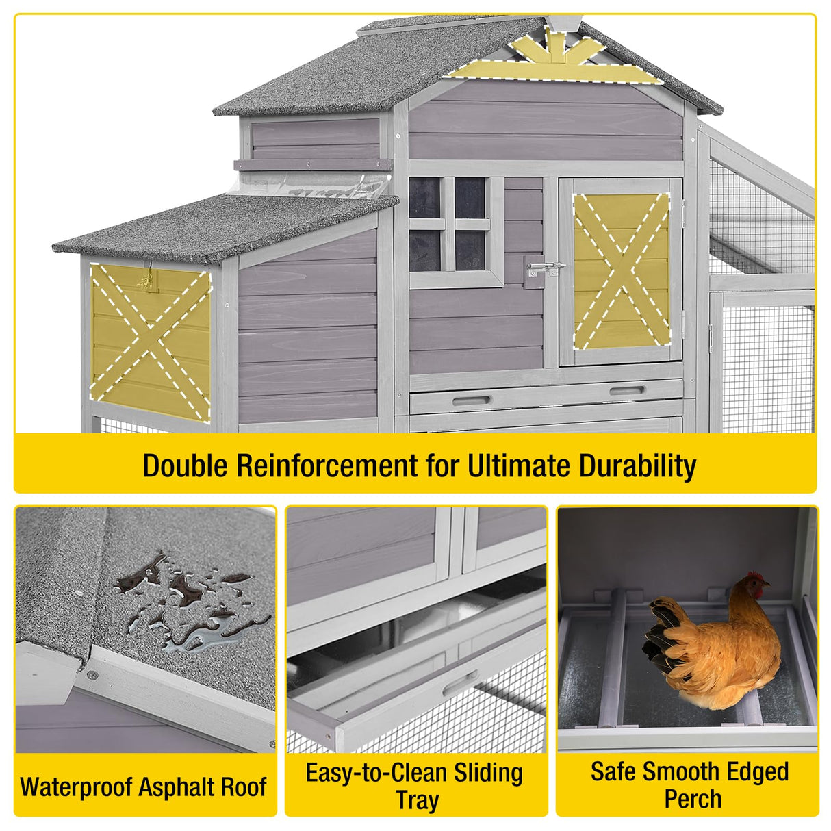 AIVITUVIN Chicken Coop with Nesting Box Mobile Chicken House on Wheels for 2-4 Chickens Rabbit Hutch Pull-Out Tray Wooden Poultry Cage Aivituvin