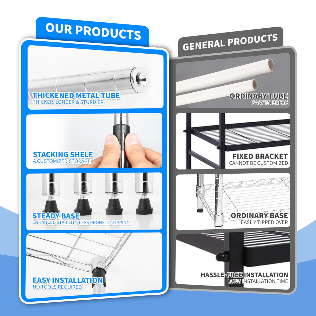 YSSOA Heavy Duty Shelving Unit, Wire Metal Stackable Storage, 1-Tier Shelf, Chrome, 15" W x 13.8" D x 15" H YSSOA