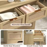 LTMEUTY 9 Drawer Dresser for Bedroom, Rattan Chest of Drawers, Modern Wood Dresser Chest with Golden Handles, 55” Wide Large Storage Long Dressers Organizer for Closet, Entryway, Living Room LTMEUTY