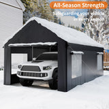 VIWAT Carport 12x20 FT Heavy Duty Carport Canopy with Enhanced Base & Side-Opening Door, Portable Garage for Pickup, Boats, Car and Truck, Black VIWAT