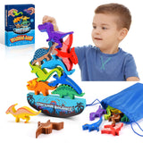 IPOURUP Dinosaur Toys for Kids 3-5: Wooden Stacking Montessori Toys for 3 4 5 6 7 8 Year Old Boys Girls Balance Competition Game for Family Easter Birthday Gifts for Kids Ages 4-8 (Classic Version) IPOURUP