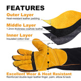 TOPDC Welding Gloves 16 Inches 932℉ Fire/Heat Resistant Leather Welding Gloves For Mig, Tig, Stick, Forge, BBQ, Grill, Fireplace, Wood Stove, Furnace, Oven, Animal Handling for Safe, Loving Pet Care TOPDC