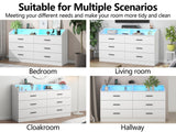 Gyfimoie 6 Drawer Dresser for Bedroom with Charging Station, Dresser with LED Light, Chest of Drawers for Closet, Modern Dressers with Open Storage Cubby, Double Wide Dressers (White, 6 Drawers) Gyfimoie