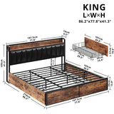 LIKIMIO King Bed Frame with 4 Storage Drawers, Platform Bed with Charged Headboard, Sturdy and Stable, No Noise, No Box Spring Needed, Easy to Install, Vintage Brown and Black LIKIMIO