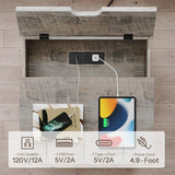 HOOBRO Farmhouse End Table Set of 2, Flip Top Large End Table with Charging Station, 23.6" Large Sofa Side Table with Barn Door, Square Nightstand with Open Storage, for Living Room, Greige HOOBRO