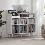 Cozy Castle Record Player Stand, Turntable Shelf with Vinyl Storage up to 500 Albums, Vinyl Record Player Shelf with Power Outlet Sideboard Buffet Cabinet with Storage Accent Cabinet, White Cozy Castle