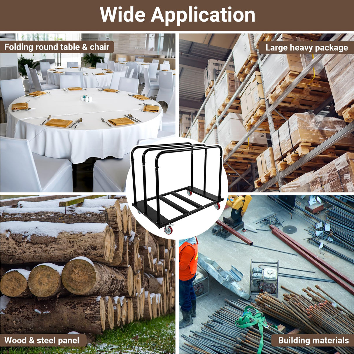 Eastrexon Folding Table Cart, Heavy Duty Table Dolly w/ 5" PU Swivel Wheels, Drywall Dolly Cart w/ 1800 LBS & 10 Table Capacity for Party Events, Hotel, Factory, Warehouse, (45.6" L x 29" W x 39" H) Eastrexon