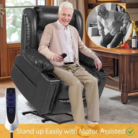 Cfvyne Triple Motor Large Power Lift Recliner Chair for Elderly with Heat and Massage, Lay Flat Lift Chairs for Seniors Infinite Position, Extended Footrest, USB&Type-C Ports, Cup Holder, Black Cfvyne