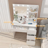 Vabches Makeup Vanity with Lights, 37inch Vanity Desk with Power Strip, 4 Drawers Makeup Table with Lighted Mirror, 3 Lighting Colors, White Vabches