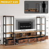 DWVO Entertainment Center with Bookshelves, LED TV Stand for 65/60 inch TV, Retro TV Stand for Living Room with 2 Industrial 4-Tier Bookshelves & Power Outlets,Rustic Brown DWVO