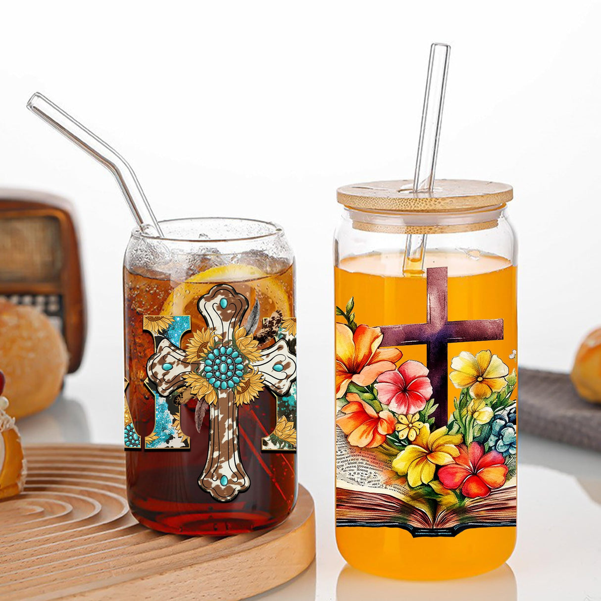 Jesus Faith UV Transfer Sticker 8 Sheet Waterproof 3D Cup Wraps Stickers for 16OZ Glass Mug Rub On Transfer Furniture Craft DIY Crafts AMONEYLS