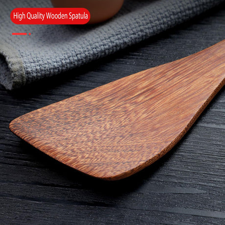 Wooden Spatula for Non Stick Cookware,Wood Utensils Set for Cooking,Long Handle Flat Frying Inclined Spatula,Healthy and High Moist Resistance (A1-13"x3.1") Kunovo