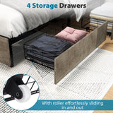 Kiivakii Grey Full Size Bed Frame with LED Lights, 4 Storage Drawers & Charging Station Kiivakii