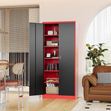 Fesbos Metal Storage Cabinet-72” Tall Steel File Cabinets with Lockable Doors and Adjustable Shelves-Black&Red Steel Storage Cabinet for Kitchen, Office, Garage Fesbos