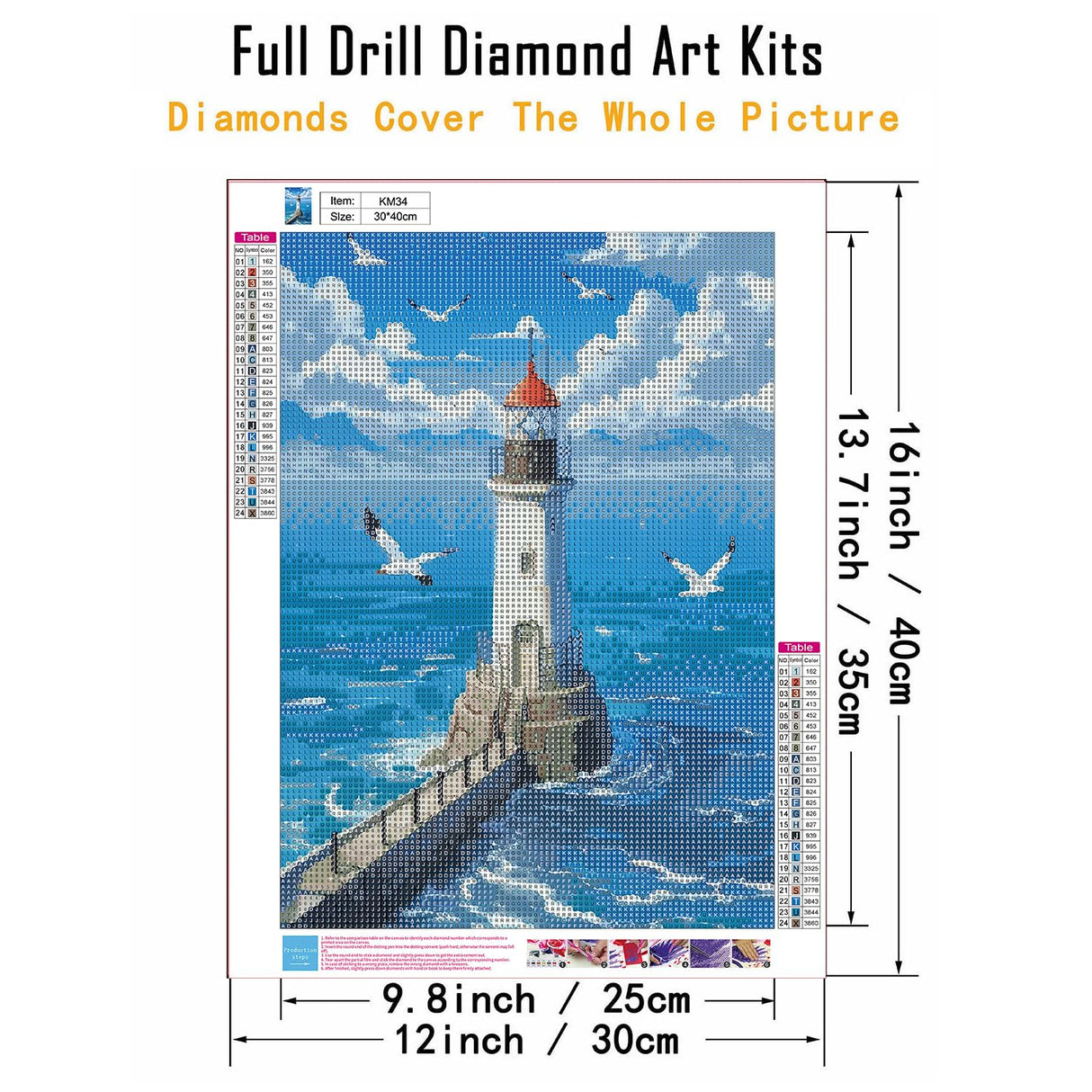 CHWGLFGG 5D Diamond Art Kits for Adults Beginners, Seascape Lighthouse Diamond Painting Kits, DIY Full Round Drill Paint by Diamonds Dot Gem Art for Adults, Home Wall Decor 12x16 Inch CHWGLFGG
