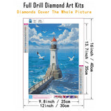CHWGLFGG 5D Diamond Art Kits for Adults Beginners, Seascape Lighthouse Diamond Painting Kits, DIY Full Round Drill Paint by Diamonds Dot Gem Art for Adults, Home Wall Decor 12x16 Inch CHWGLFGG