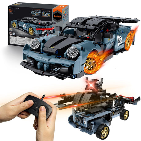 STEM Building Toys for Kids, Educational Building Blocks, Remote & APP Controlled 2in1 RC Car/Construction Robot STEM Kit, Science Learning Car Building Sets for Boys Girls 8-16 Old (Dark Blue) DIEBA