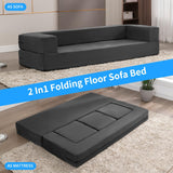 PUREMIND 10 Inch Folding Sofa Bed, Velvet Convertible Floor Sleeper Sofa with 3 Ottomans, Upholstered 2-in-1 Fold Out Couch Bed Queen Size Guest Bed Foldable Mattress for Living Room, Office PUREMIND