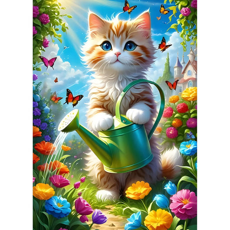 DPHERO DIY Cat Diamond Painting Kits for Adults,5D Flowers Diamond Art Kits for Beginners,Round Full Drill Kitten Diamond Painting Art,DIY Painting by Numbers Diamond Art Painting 12x16 inch DPHERO