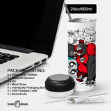 sweet grain Sublimation Speaker Tumblers 20 oz(4Pack) - Music Speaker Tumblers with Lids and Straws, Skinny Straight Sublimation Tumblers with Speaker & USB Charging Cables for DIY Gift - Black sweet grain