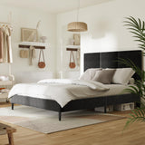 IOILORI Full Size Bed Frame with Headboard, Vertical Channel Tufted Heavy Duty Full Size Bed Frame, No Box Spring Needed, Easy Assembly, Metal Platform Bed Frame, Black IOILORI