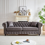 Mid Century Modern Couch, 85.5"W High-tech Fabric Button Tufted Oversized Loveseat Sofa with Nailhead Trim & Roll Armrests, Deep Seat Comfy Chesterfield Sofa for Living Room, Office(3 Seater, Grey) JEEOHEY