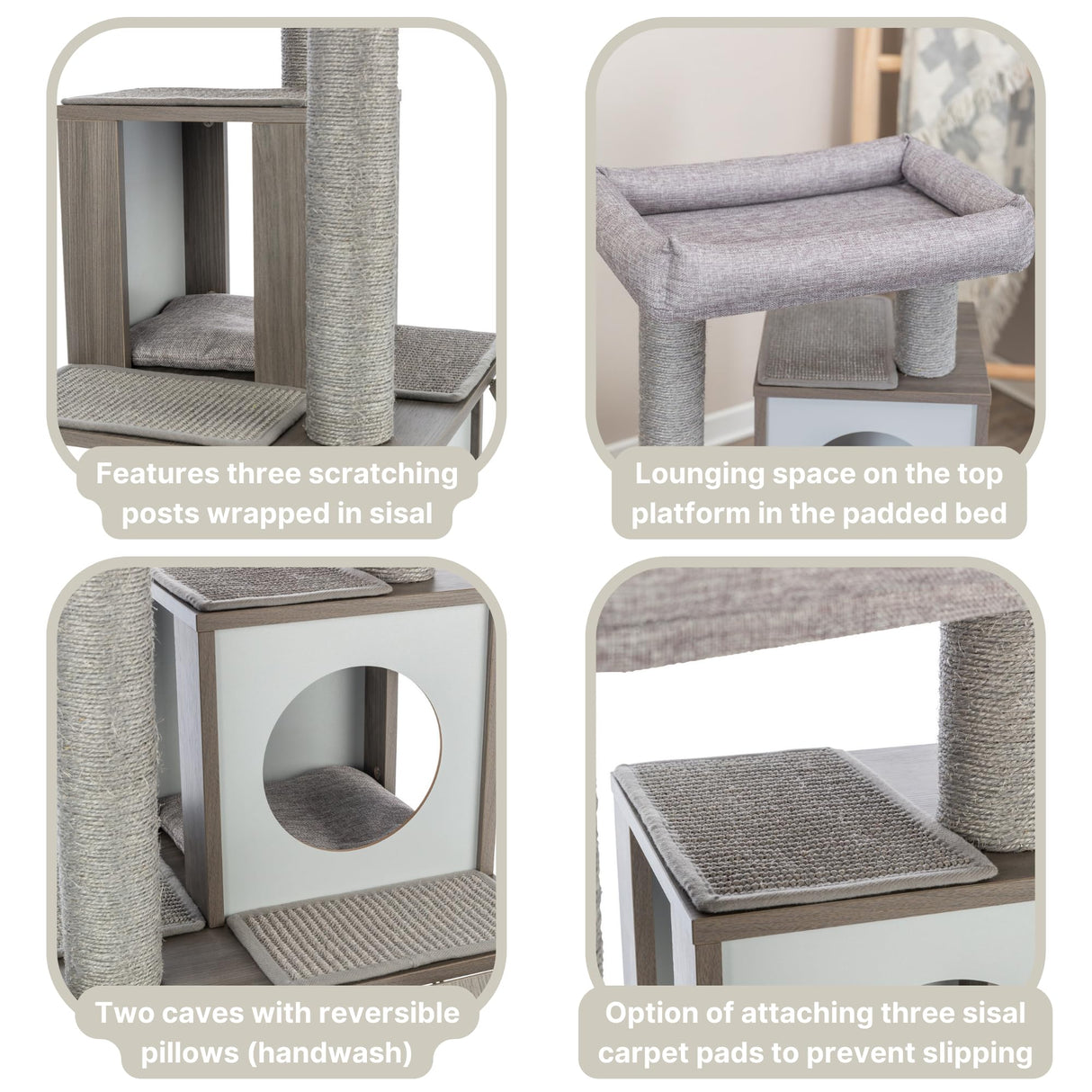 TRIXIE Mali 34-in Cat Tree, Modern Wood Cat Tower, Sisal Scratching Posts & Pads, 2 Condos, Sisal Ramp, Cozy Bed TRIXIE