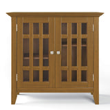 SIMPLIHOME Bedford SOLID WOOD 32 inch Wide Transitional Low Storage Media Cabinet in Light Golden Brown, with 2 Tempered Glass Doors, 2 Adjustable Shelves SIMPLIHOME