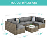 Best Choice Products 7-Piece Modular Outdoor Sectional Wicker Patio Conversation Set w/ 2 Pillows, Coffee Table, Cover Included - Taupe/Cement Gray Best Choice Products