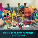 SUNLU 3D Printer Filament, 250G PLA Silk Filament Bundle, 1.75mm Smooth Silk Filament Muticolor, Neatly Wound Filament, 250G Spool, 8 Rolls, Black+White+Light Gold+Silver+Brass+Red Copper+Blue+Green SUNLU