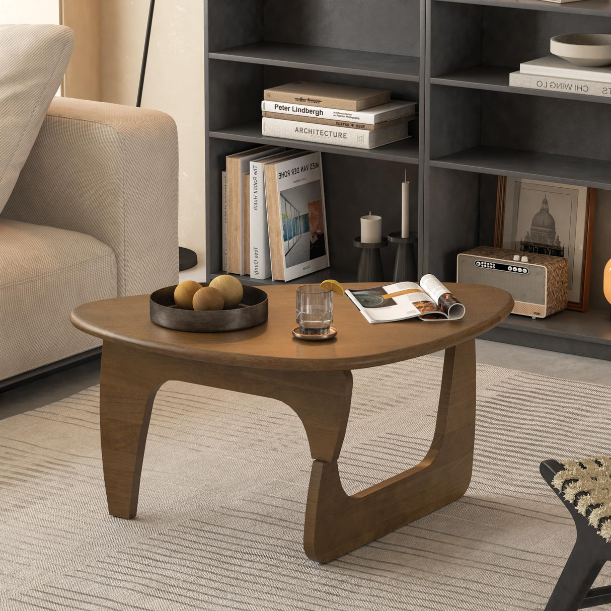 Mid Century Modern Coffee Table, Solid Wood Triangle Coffee Table for Living Room, Modern Tea Table for Home, 35.4x23.6x16.5 WFSRESTD