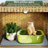 KUREEISE Cat Litter Box Enclosure; Cat Litter Box Enclosure Furniture with Cat Litter Mat;Handwoven Rattan Cat House with Metal Heightened Feet;30.3×18.3×28 Inches;Living Room, Bedroom-Natural KUREEISE