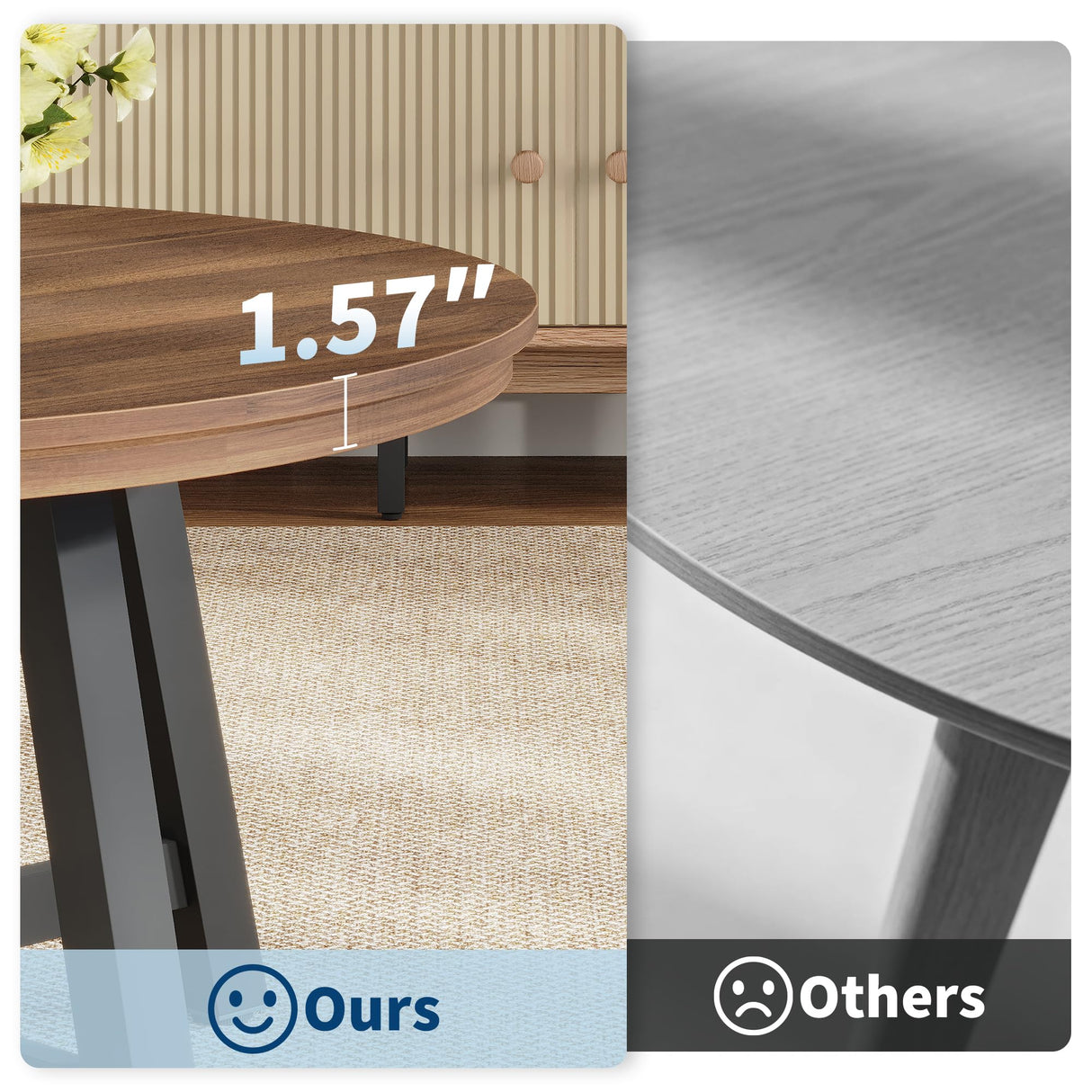 GarveeHome Round Coffee Table 36" Center Table,Large Coffee Table Industrial Accent Tables with Adjustable Feet, Living Room Tables with Thickened Legs and Designed Wood Grain, Easy Assemble GarveeHome