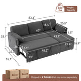 Tbfit 83'' Pull Out Sofa, 3 in 1 Sleeper Sofa Couch with USB & Storage Chaise, Comfy Sofa Bed with Pull Out Bed, Convertible Sleeper Sofas for Living Room, Small Spaces, Dark Gray Tbfit