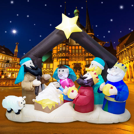 TRMESIA Christmas Inflatable Nativity Sets for Christmas Outdoor Decoration with Flashing LED Lights,Outdoor Inflatable Nativity Scene Set Lighted Blow up Baby Jesus Yard Indoor Props TRMESIA