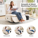 Oversized Power Recliner Chair for Adults,270°Swivel Rocker Recliner with USB Port,Electric Glider Recliner Chair with Storage,Nursery Rocking Chair with Phone Holder,Beige Rhevoy