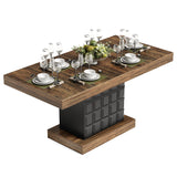 LITTLE TREE 63" Modern Dining Table, Rectangular Dinner Table for 4-6, Farmhouse Kitchen Table, Sturdy Wood Pedestal Base for Kitchen/Dining Room, Rustic Brown & Black LITTLE TREE