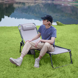 KingCamp Lounge Chair Outdoor, Folding Portable Tanning Chairs Comfy Adjustable 5-Position Lay Flat Foldable Chaise Chaser Lounger with Pillow for Outside Beach Patio Sun Bathing Pool Backyard, Grey KingCamp