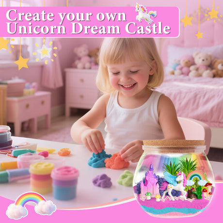 Unicorn Light-Up Terrarium Kit for Kids Birthday Gift for Girls Ages 4 5 6 7 8-12 Year Old - Unicorn Toys for Girls LED Night Light Birthday Gift DIY Arts and Crafts Kit for Kids AOFEGRLT