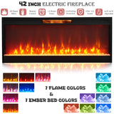 OKD Fireplace TV Stand for 85" TV, 33" Tall Highboy Farmhouse Entertainment Center w/ 42'' Electric Fireplace & LED Light, Rustic Media Console w/Sliding Barn Door for Living Room, Antique White OKD