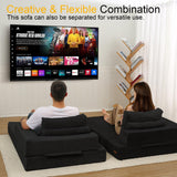 COMAX Convertible Sofa Bed, Folding Floor Couch Corduroy Fold Out Couch Bed Futon Sleeper Mattress with Pillows, Boneless Sofa Comfy Lounge Loveseat for Living Room Bedroom, Black COMAX