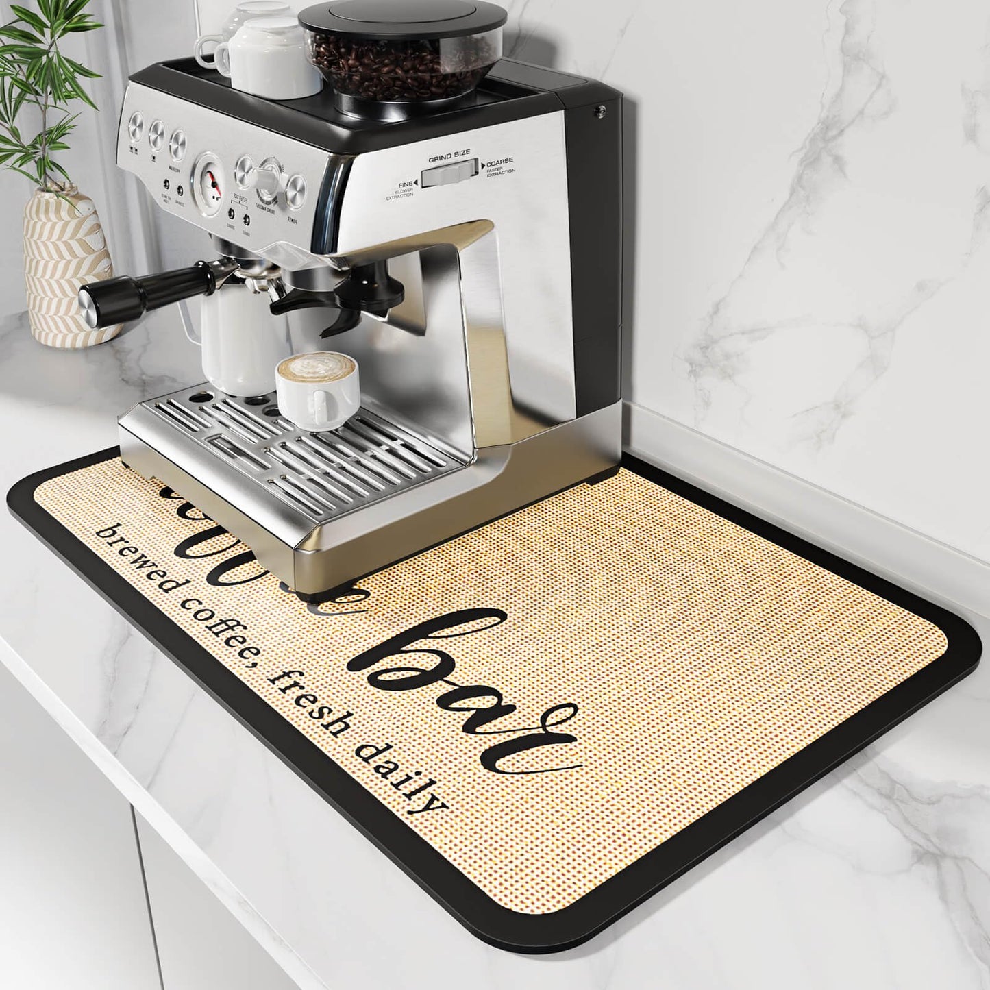 DK177 Coffee Mat Coffee Bar Mat Hide Stain Absorbent Drying Mat with Waterproof Rubber Backing Fit Under Coffee Maker Coffee Machine Coffee Pot Espresso Machine Coffee Bar Accessories