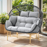 Belord Double Egg Chair Outdoor Glider Loveseat, 550LBS Weight Capacity Wicker Patio Rocking Egg Chairs, Handwoven Rattan Porch Furniture Glider Loveseat for Patio Deck Balcony Sunroom Belord